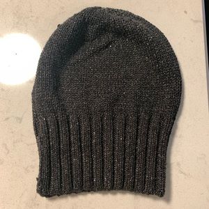 J. Crew Metallic silver beanie hat wool gray black